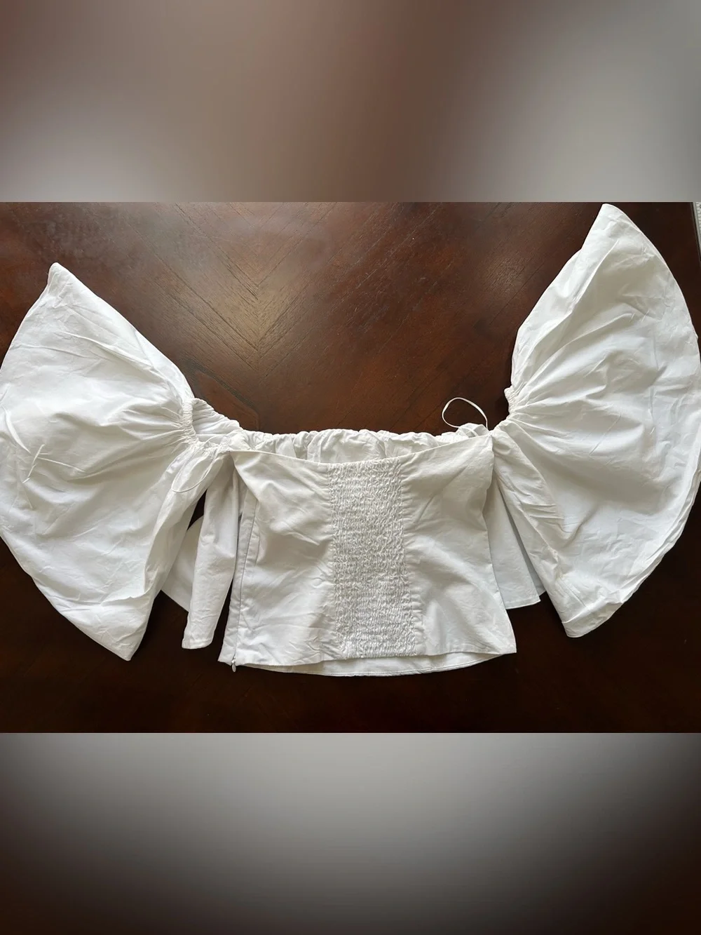 Zara White Off-Shoulder Puff Sleeve Crop Top size XS
